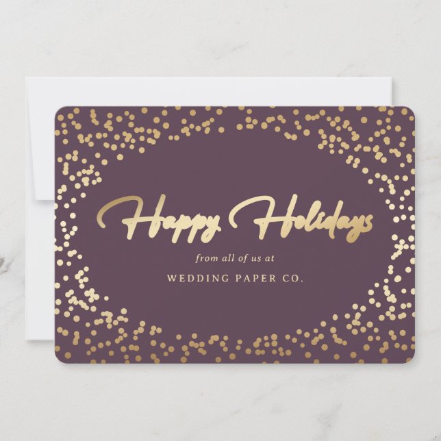 Elegant Purple Gold Foil Hand Lettered Business Holiday Card (Front)