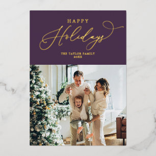 Elegant Purple Gold Foil Happy Holidays Christmas Foil Holiday Card