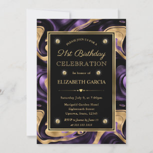 Elegant Purple Gold Foil Marble 21st Birthday Invitation