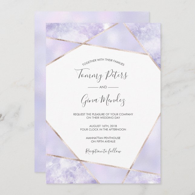 Elegant Purple & Gold Geometic Wedding Invitation (Front/Back)