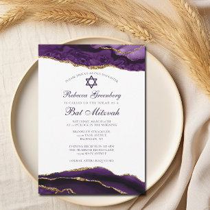 Elegant Purple Gold Glam Bat Mitzvah Party Invitation