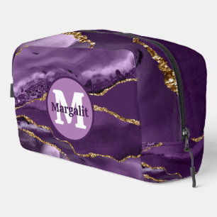 Elegant Purple Gold Glitter Agate Dopp Kit