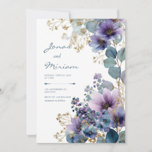 Elegant Purple Gold Glitter Floral Eucalyptus Invitation