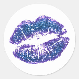 Elegant Purple Gold Glitter Lips Classic Round Sticker