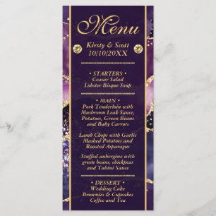 Elegant Purple Gold Glitter Marble Agate Wedding Menu