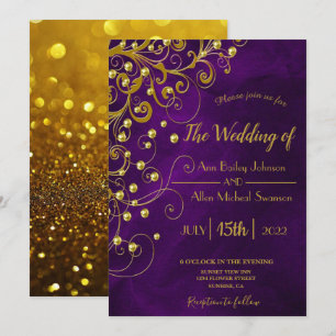 Elegant Purple Gold Glitter Wedding Announcement