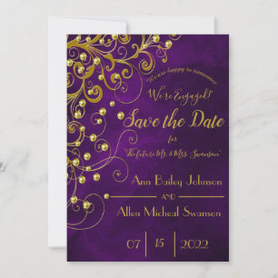 Elegant Purple Gold Glitter Wedding Save The Date
