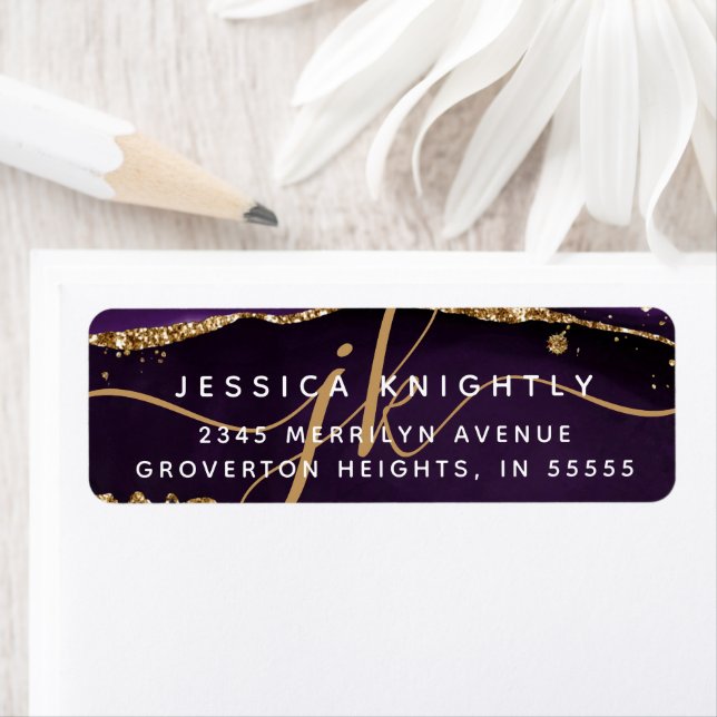 Elegant Purple Gold Gold Glitter Monogram Initials (Insitu)