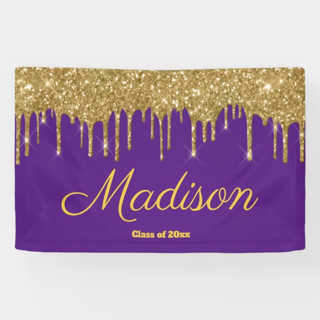 Elegant Purple Gold Graduation Party Class of 2024 Banner (Horizontal)