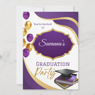 Elegant Purple & Gold Graduation Party Invitation