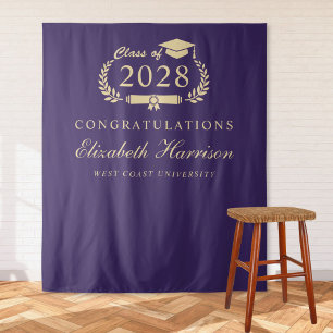 Elegant Purple Gold Graduation Party Welcome Tapestry