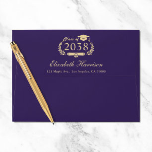 Elegant Purple Gold Graduation Return Address Envelope