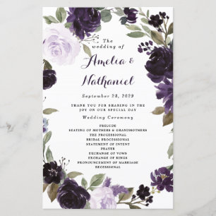 Elegant Purple Gold Green Floral Wedding Programs