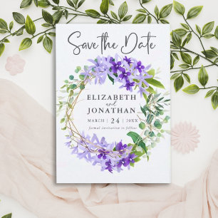 Elegant Purple Gold Green Floral Wreath Wedding  Save The Date