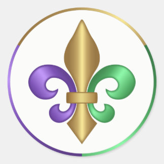 Elegant Purple Gold Green French Fleur de Lis Classic Round Sticker