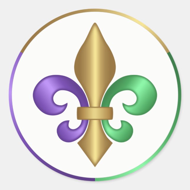 Elegant Purple Gold Green French Fleur de Lis Classic Round Sticker (Front)