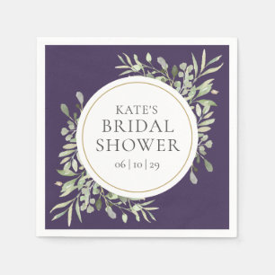 Elegant Purple Gold Greenery Bridal Shower Napkin