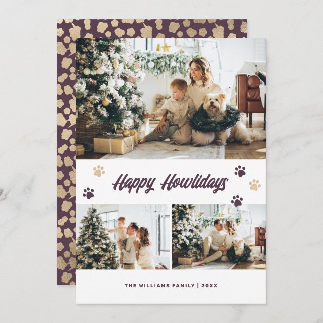 Elegant Purple Gold Happy Howlidays Photo Holiday Card (Front/Back)
