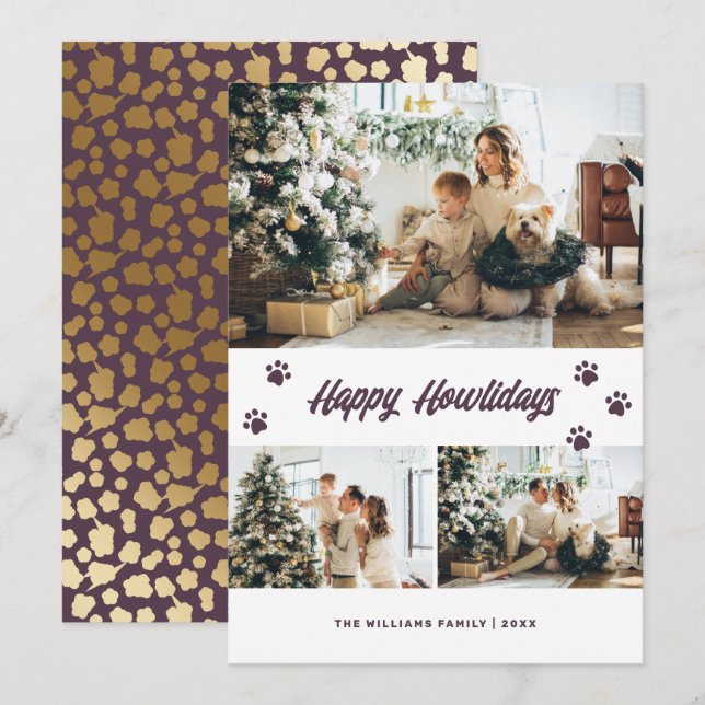 Elegant Purple Gold Happy Howlidays Photo Holiday Card (Front/Back)