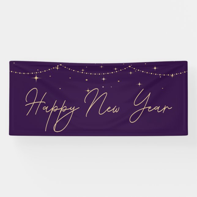 Elegant Purple Gold Happy New Year Banner (Horizontal)