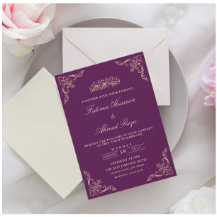Elegant Purple Gold Islamic Muslim Wedding Invitation