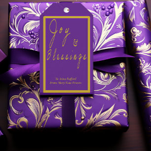 Elegant Purple & Gold  'Joy & Blessings' Gift Tags