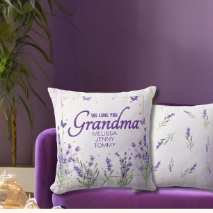 Elegant Purple Gold Lavender We Love You Grandma  Cushion