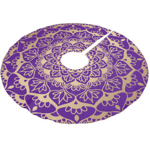 Elegant Purple Gold Mandala Flower Christmas Brushed Polyester Tree Skirt