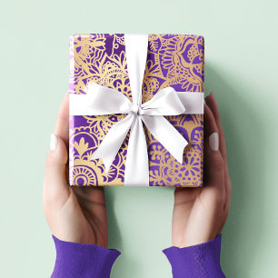 Elegant Purple Gold Mandala Pattern Wrapping Paper