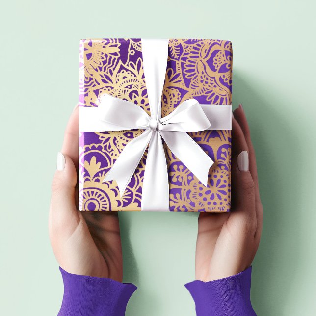 Elegant Purple Gold Mandala Pattern Wrapping Paper (Creator Uploaded)