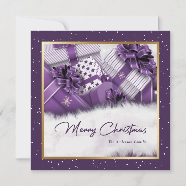 Elegant Purple Gold Merry Christmas Card (Front)