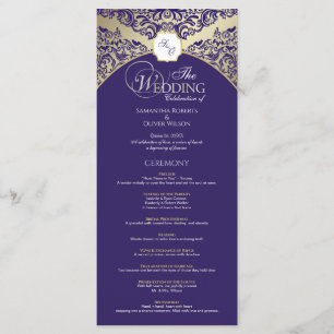 Elegant Purple & Gold Monogram Wedding Program Programme