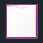 Elegant Purple Gold Personalised Notepad<br><div class="desc">This notepad features elegant and minimalist thick purple border and thin gold border. Personalise it with your name or company name.</div>