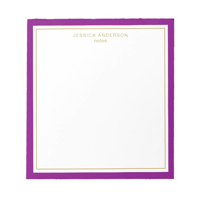 Elegant Purple Gold Personalised Notepad (Front)
