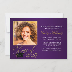 Elegant Purple Gold Photo Graduation Announcement