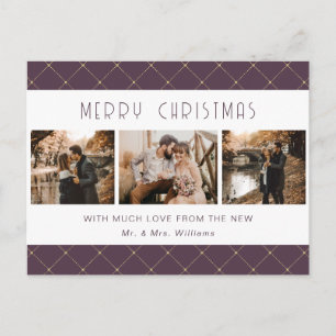 Elegant Purple Gold Photo Newlywed Holiday Postcard