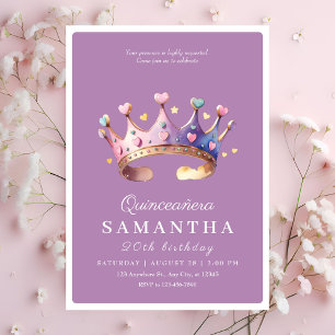 Elegant purple Gold Princess Quinceanera Birthday Invitation