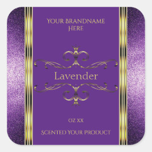 Elegant Purple Gold Product Labels Glitter Borders