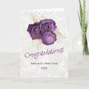 Elegant Purple Gold Rose Floral Graduation Card