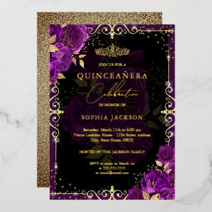 Elegant Purple Gold Rose Quinceanera 