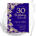 Elegant Purple Gold Roses 30th Birthday Invitation<br><div class="desc">Purple Gold Floral 30th Birthday Party Invitation. Elegant design featuring roses,  faux gold foil and typography script font. Trendy invite card perfect for a stylish female bday celebration. Can be customised to any age. Printed Zazzle invitations or instant download digital printable template.</div>