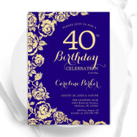 Elegant Purple Gold Roses 40th Birthday