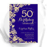 Elegant Purple Gold Roses 50th Birthday Invitation<br><div class="desc">Purple Gold Floral 50th Birthday Party Invitation. Elegant design featuring roses,  faux gold foil and typography script font. Trendy invite card perfect for a stylish female bday celebration. Can be customised to any age. Printed Zazzle invitations or instant download digital printable template.</div>