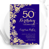 Elegant Purple Gold Roses 50th Birthday