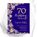 Elegant Purple Gold Roses 70th Birthday Invitation<br><div class="desc">Purple Gold Floral 70th Birthday Party Invitation. Elegant design featuring roses,  faux gold foil and typography script font. Trendy invite card perfect for a stylish female bday celebration. Can be customised to any age. Printed Zazzle invitations or instant download digital printable template.</div>