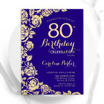 Elegant Purple Gold Roses 80th Birthday Invitation<br><div class="desc">Purple Gold Floral 80th Birthday Party Invitation. Elegant design featuring roses,  faux gold foil and typography script font. Trendy invite card perfect for a stylish female bday celebration. Can be customised to any age. Printed Zazzle invitations or instant download digital printable template.</div>