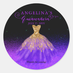 Elegant Purple   Gold Spanish Gown Quinceañera Classic Round Sticker