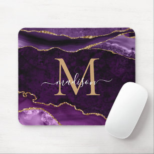 Elegant Purple Gold Sparkle Agate Geode Monogram Mouse Mat