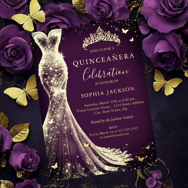 Elegant Purple Gold Sparkle Butterfly Quinceanera (Creator Uploaded)