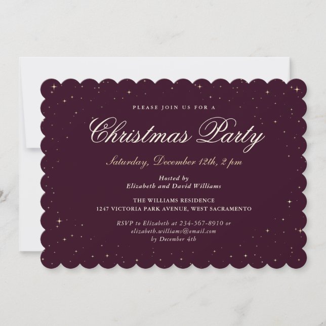 Elegant Purple Gold Starry Christmas Holiday Party Invitation (Front)